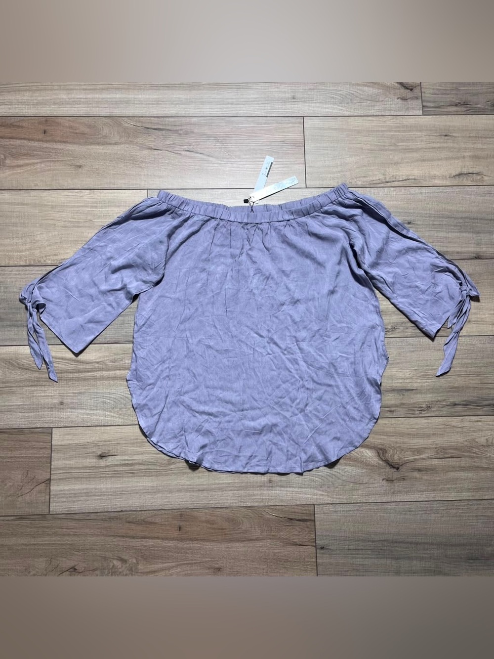 Just Quella Womens Off The Shoulder 3/4 Sleeve Tie Cuff Top Size 8-10 Gray